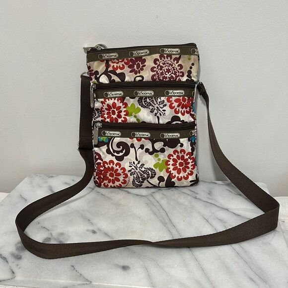 LeSportsac Floral Crossbody Bag - Red and Brown - Picture 1 of 9